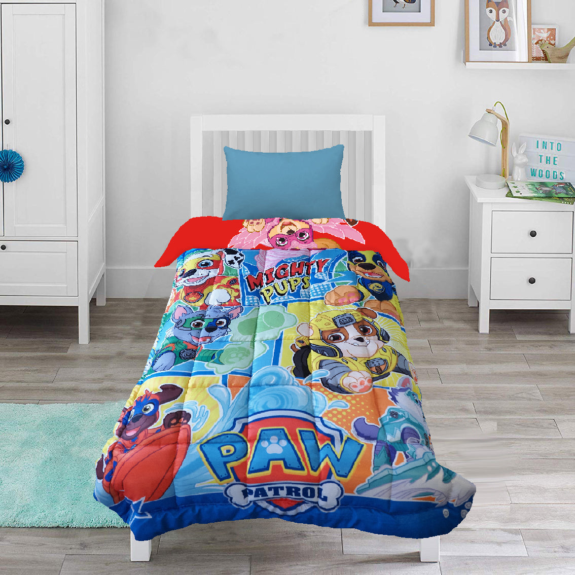 Paw Patrol Reversible Mighty Pups 100% Cotton Comforter - Toddler Size 150 x 120 cms