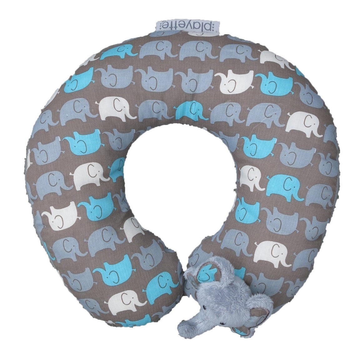 Playette Animal Neck Roll - Grey, Printed Elephants