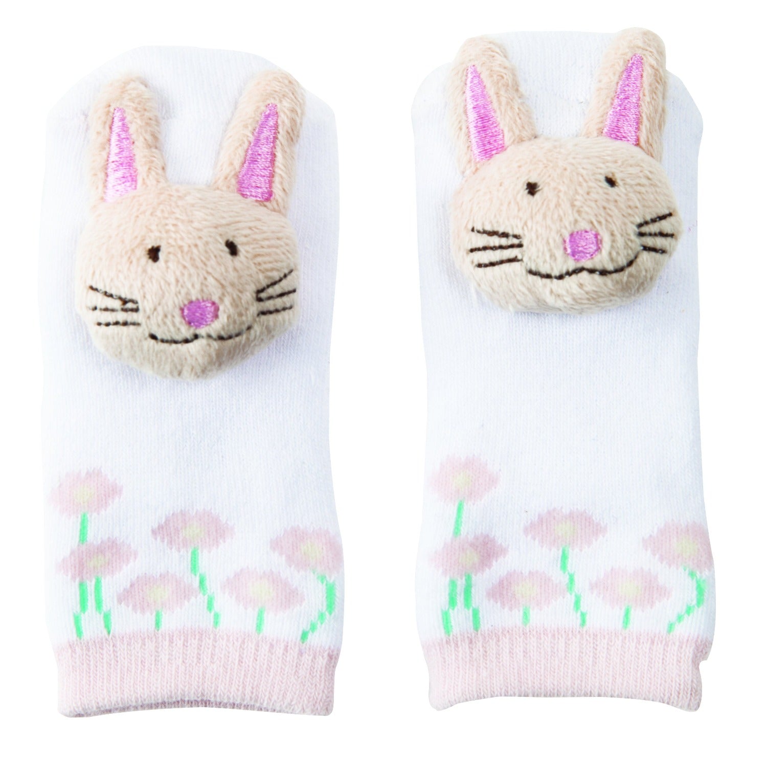 Playette Pink Bunny Novelty Rattle Toe Socks