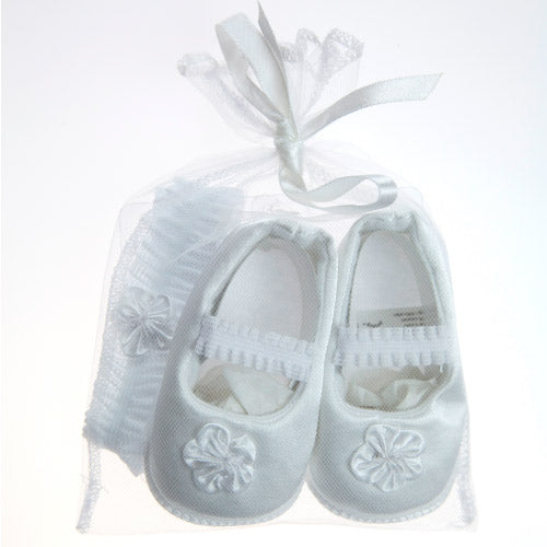 Playette Occasion Satin Shoe And Headband Gift Set - White