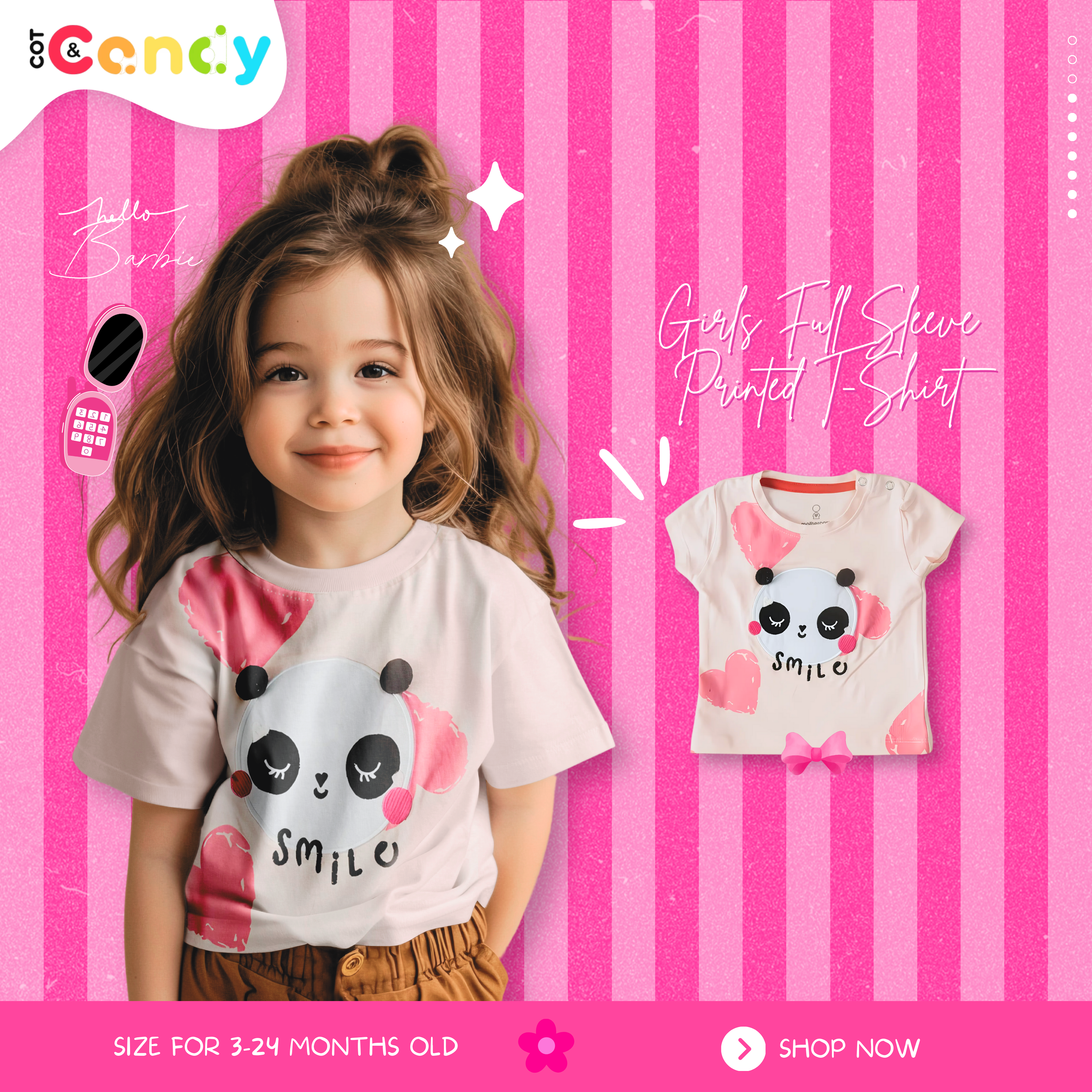 Baby Girls Panda Print Short Sleeve T-Shirt