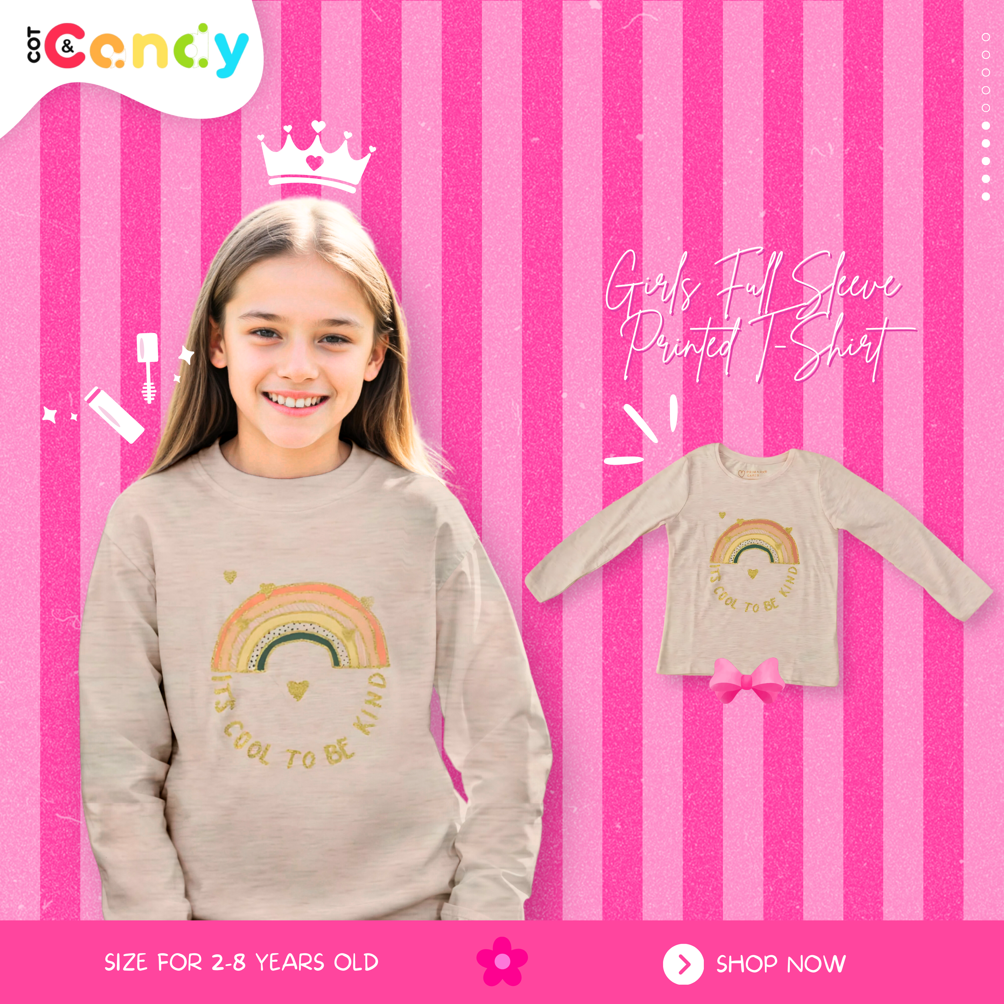 Girls Long Sleeve Rainbow Printed T-Shirt