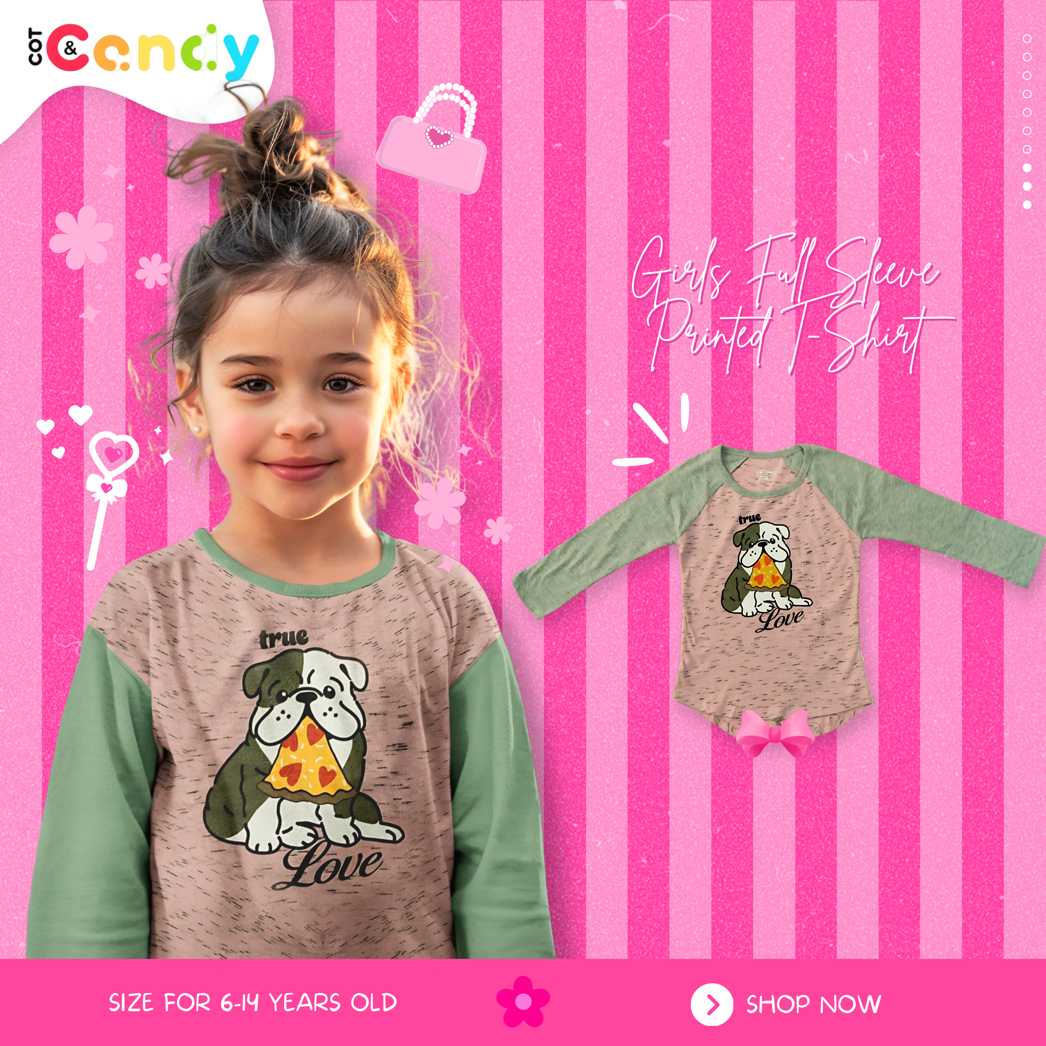 Girls Printed Long Sleeve Multicolor T-Shirt