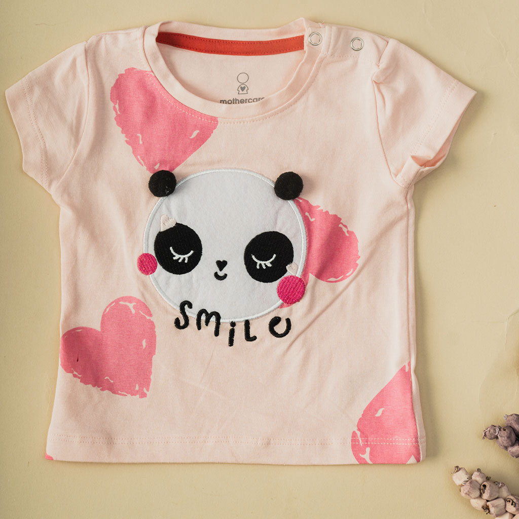 Baby Girls Panda Print Short Sleeve T-Shirt