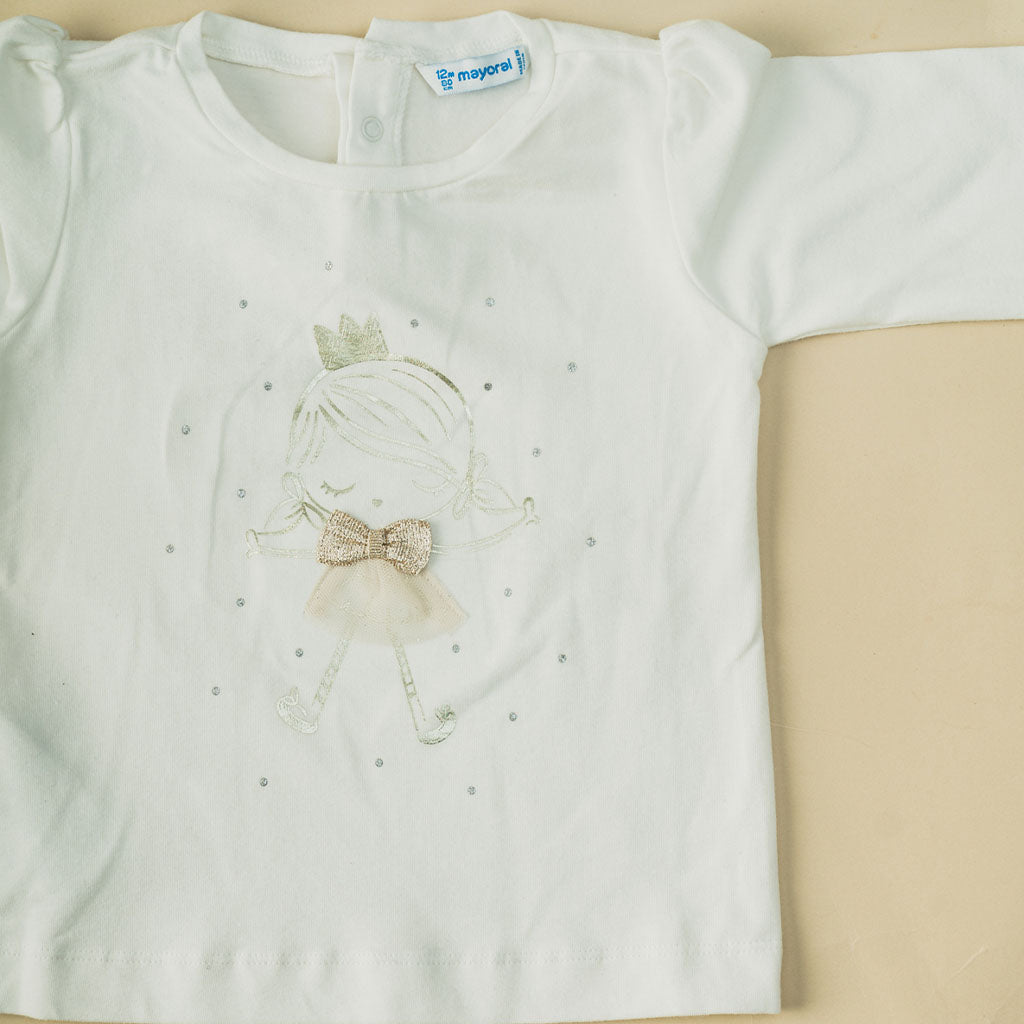 Baby Girls Printed White Long Sleeve Top