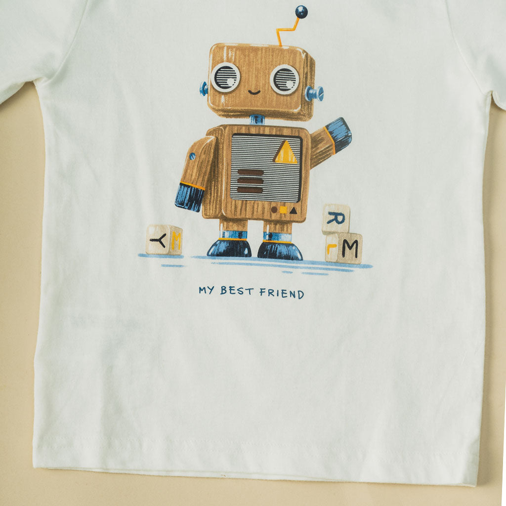 Baby Boys Printed Long Sleeve Robot T-Shirt