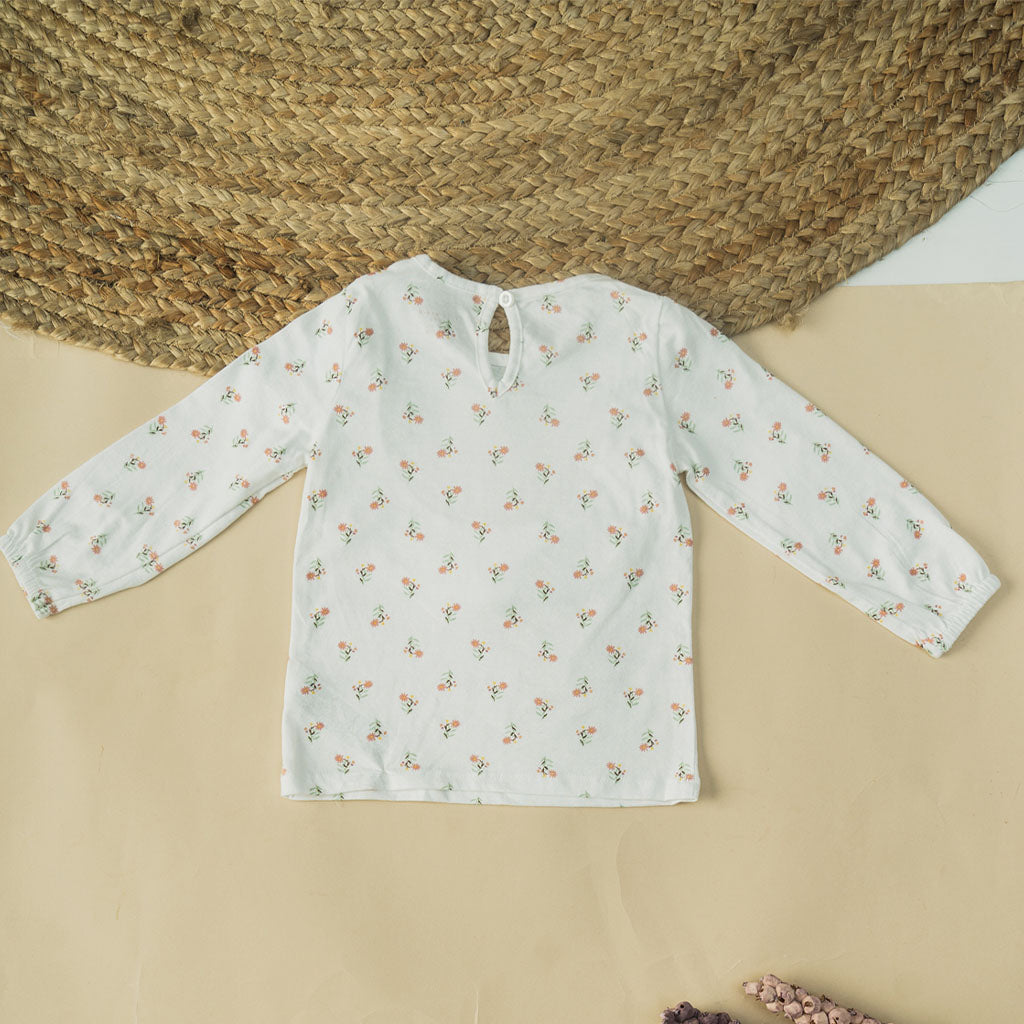 Baby Girls Printed White Long Sleeve Top