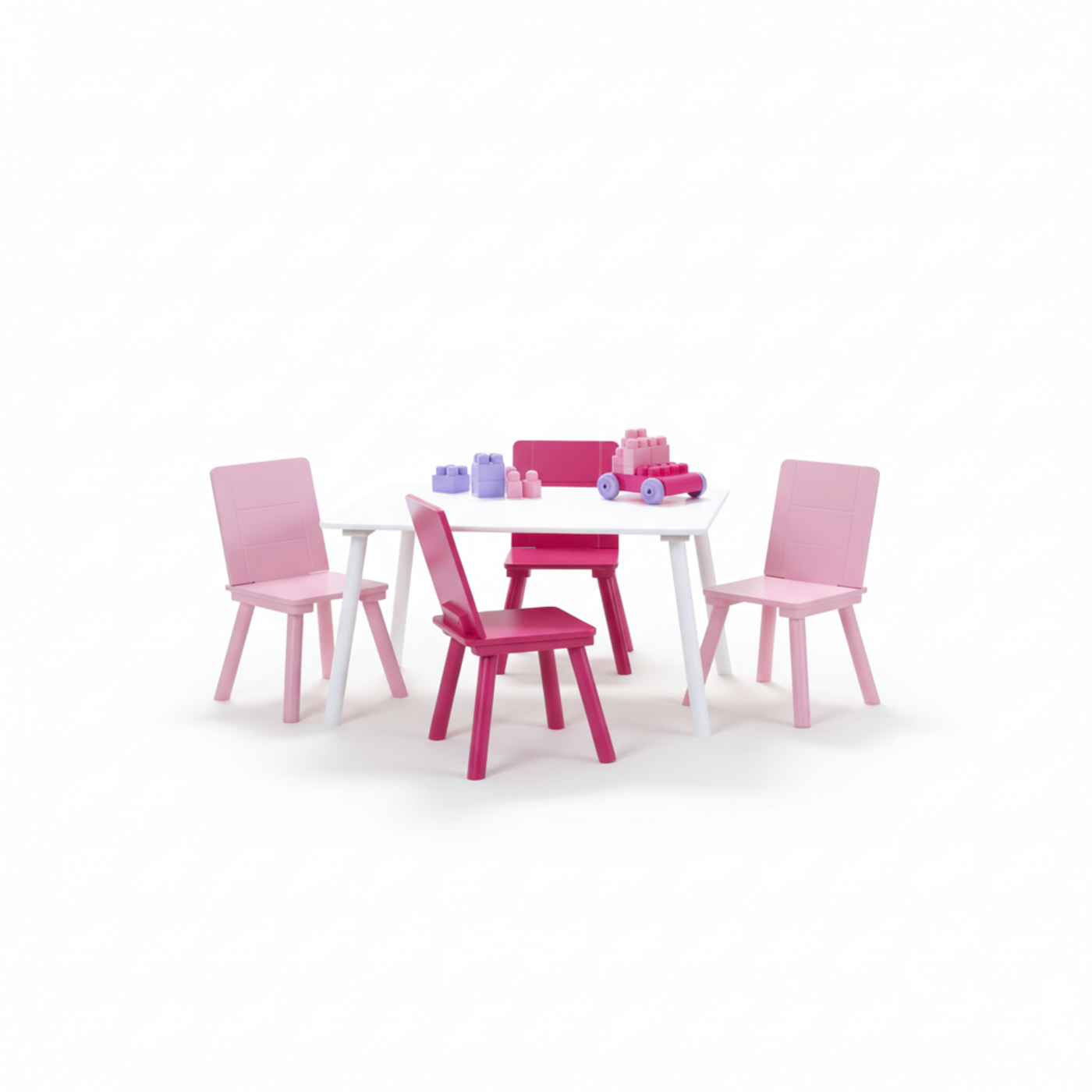 Playtime Children Table & 4 Chair Set (White & Pink)