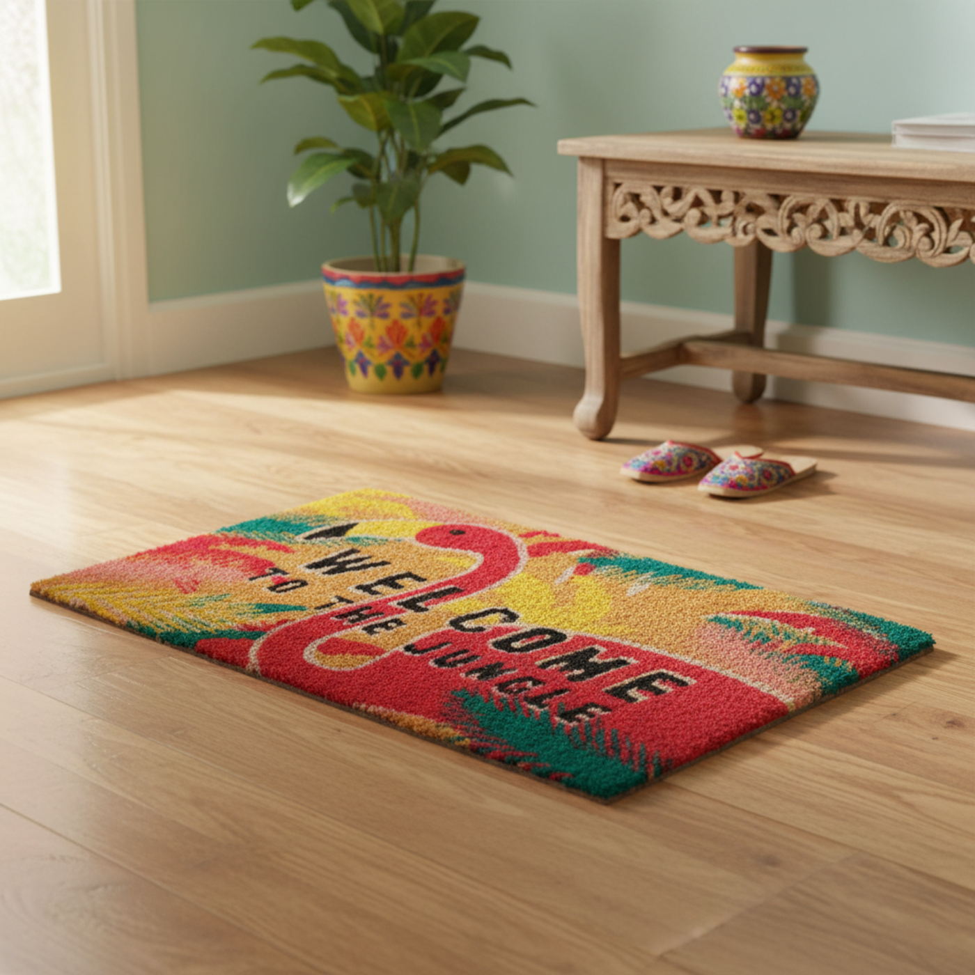 Flamingo Doormat made of Natural Fibres (60 x 40 cms) by Zaska