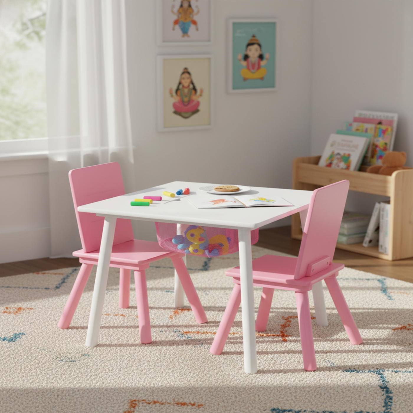 Delta Children Kids Table and Chair Set with Storage (2 Chairs Included) - White / Pink