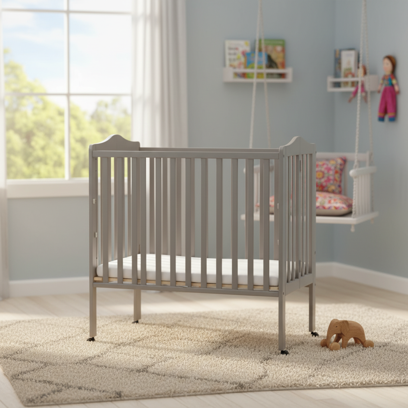 Delta Children Portable Folding Crib With Mattress, Grey
