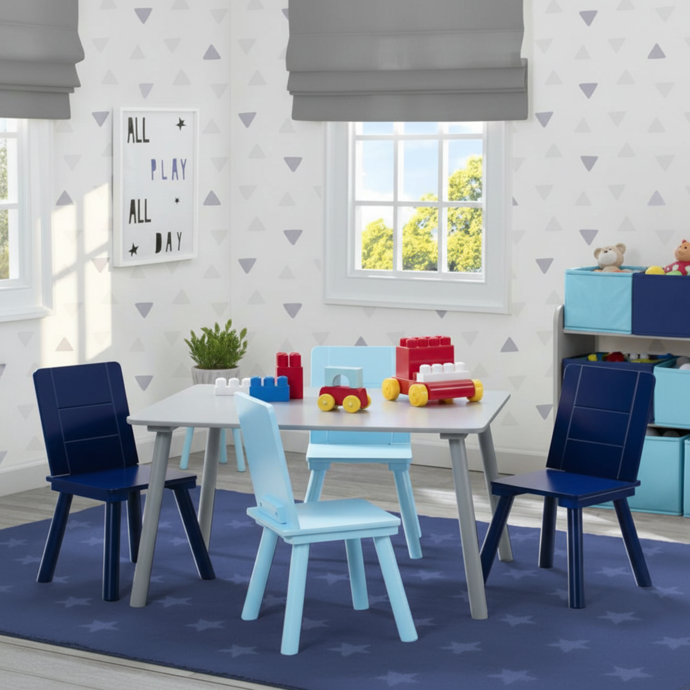 Playtime Children Table & 4 Chair Set (Grey & Blue)