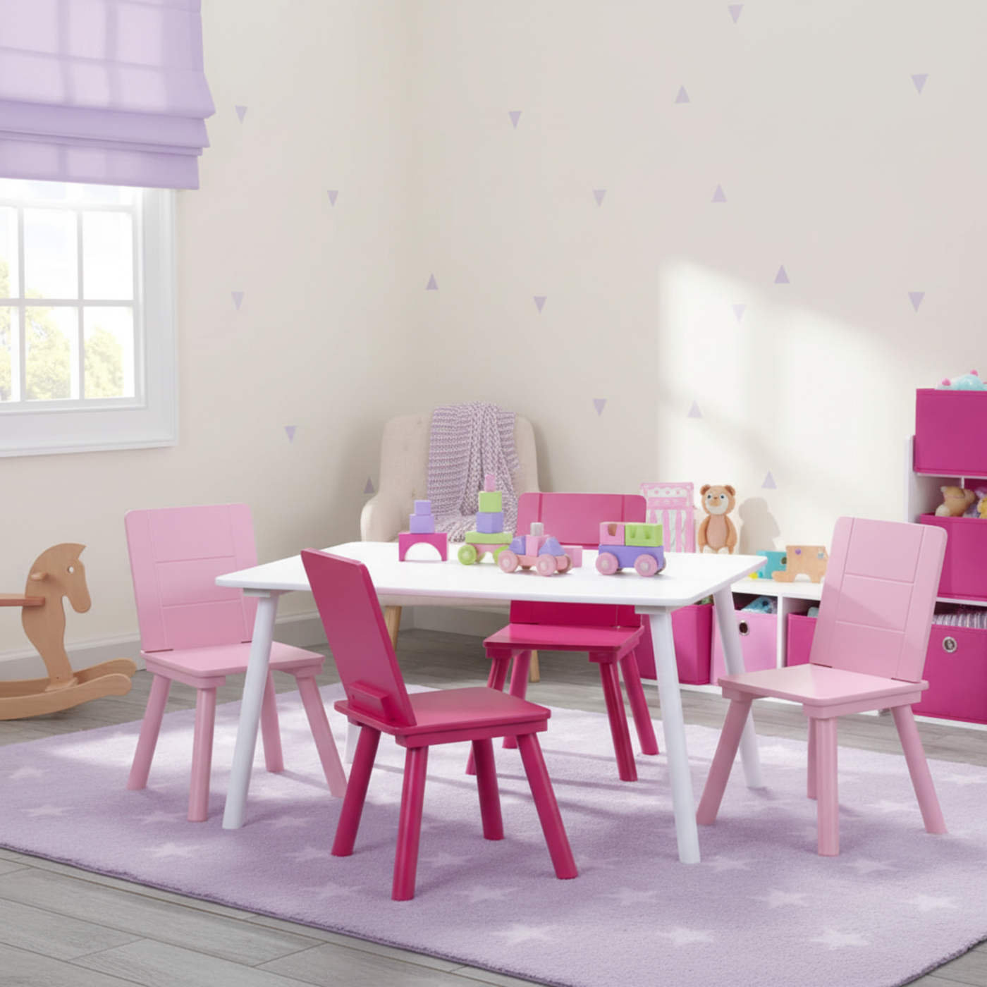Playtime Children Table & 4 Chair Set (White & Pink)