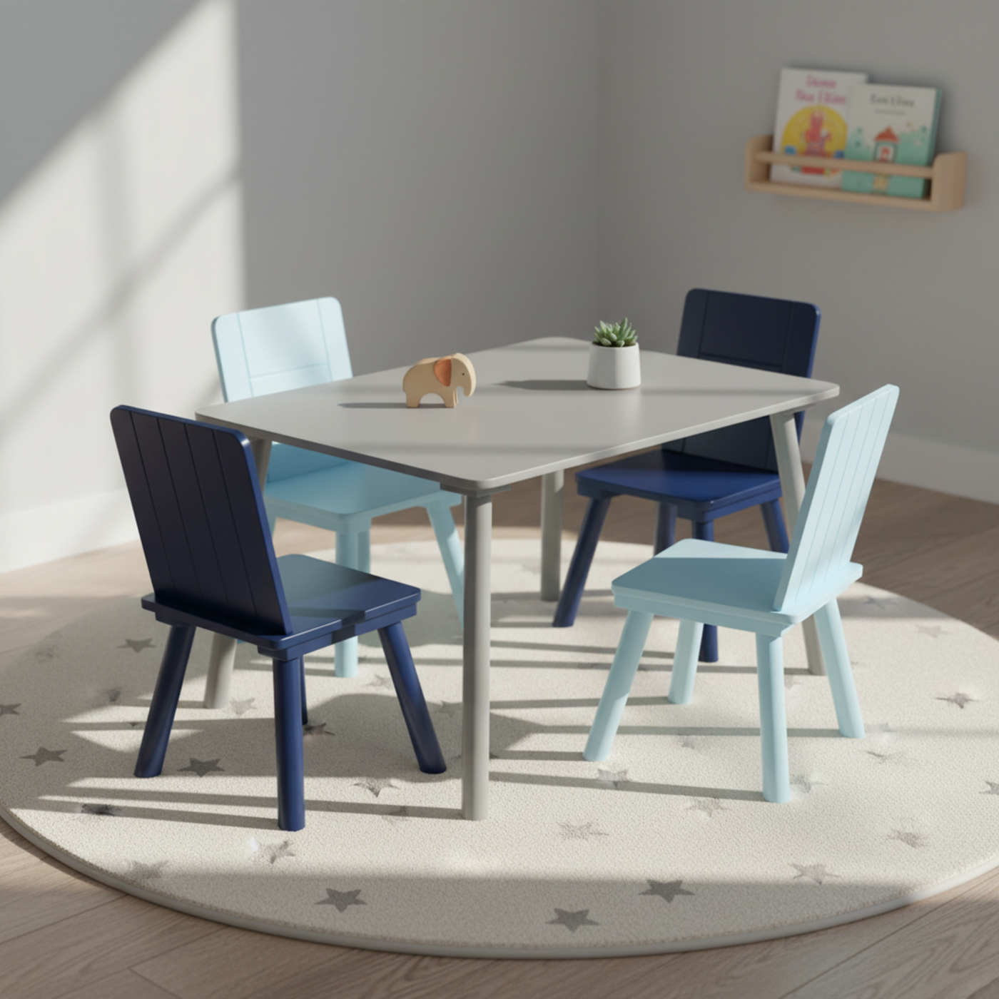 Playtime Children Table & 4 Chair Set (Grey & Blue)