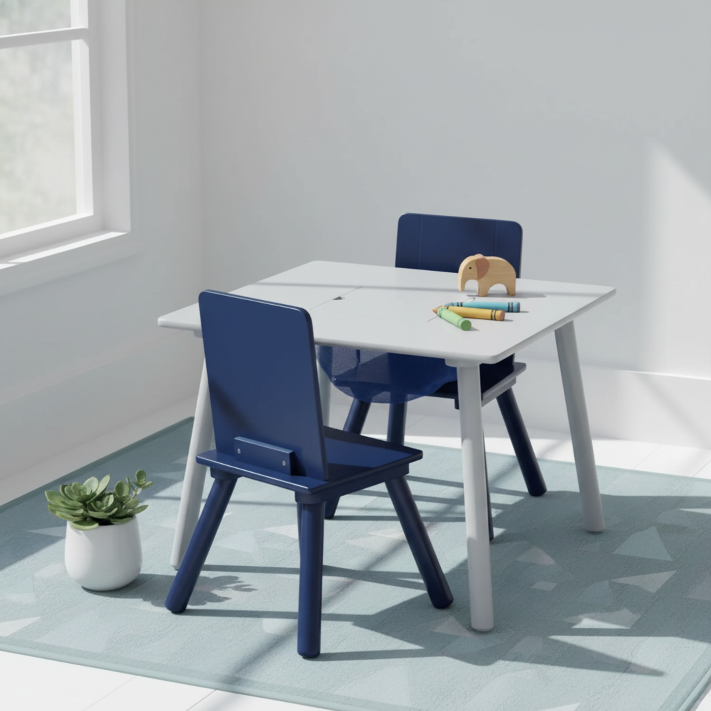 Delta Children Kids Table and Chair Set with Storage (2 Chairs Included) - Navy / Grey