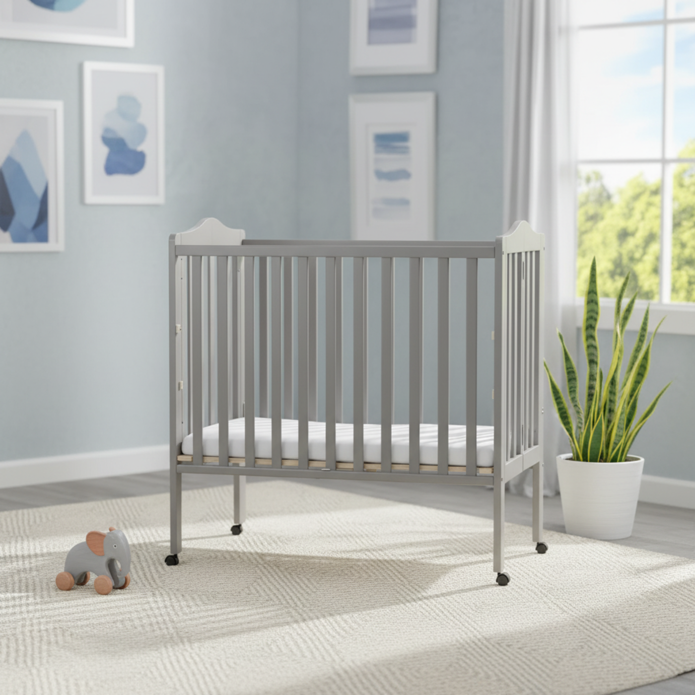 Delta Children Portable Folding Crib With Mattress, Grey