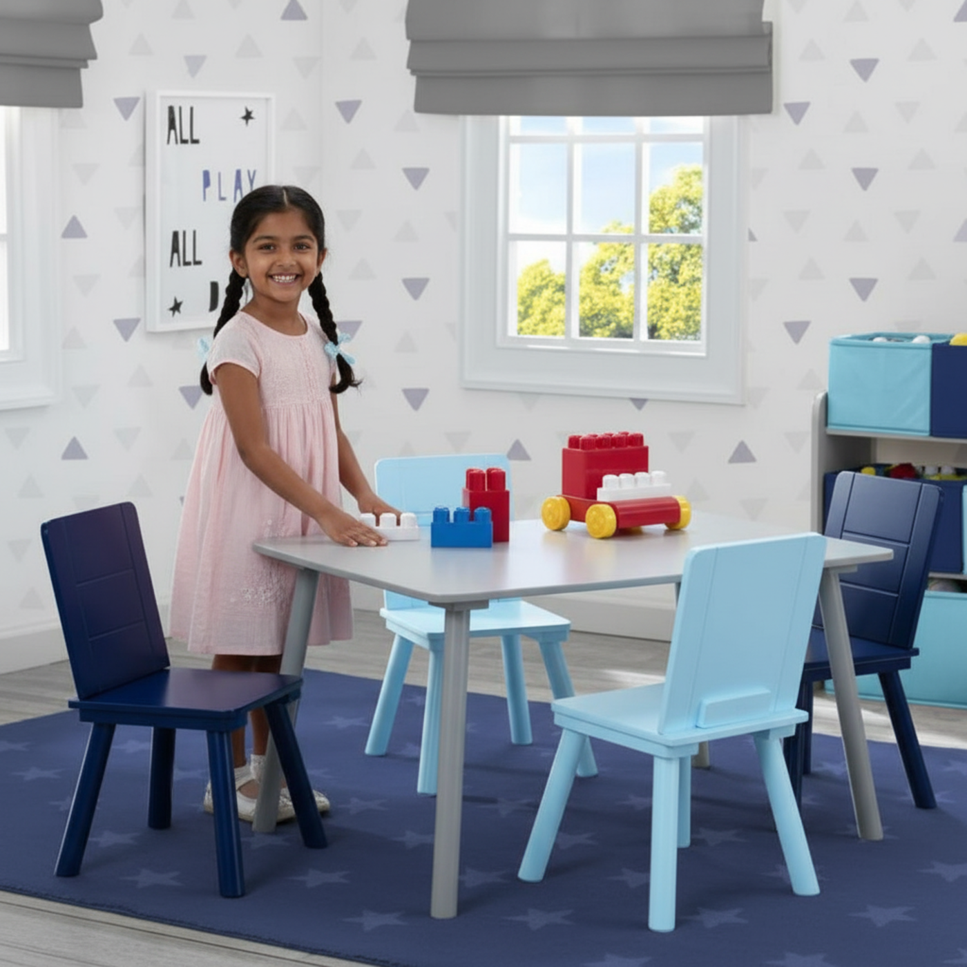 Playtime Children Table & 4 Chair Set (Grey & Blue)