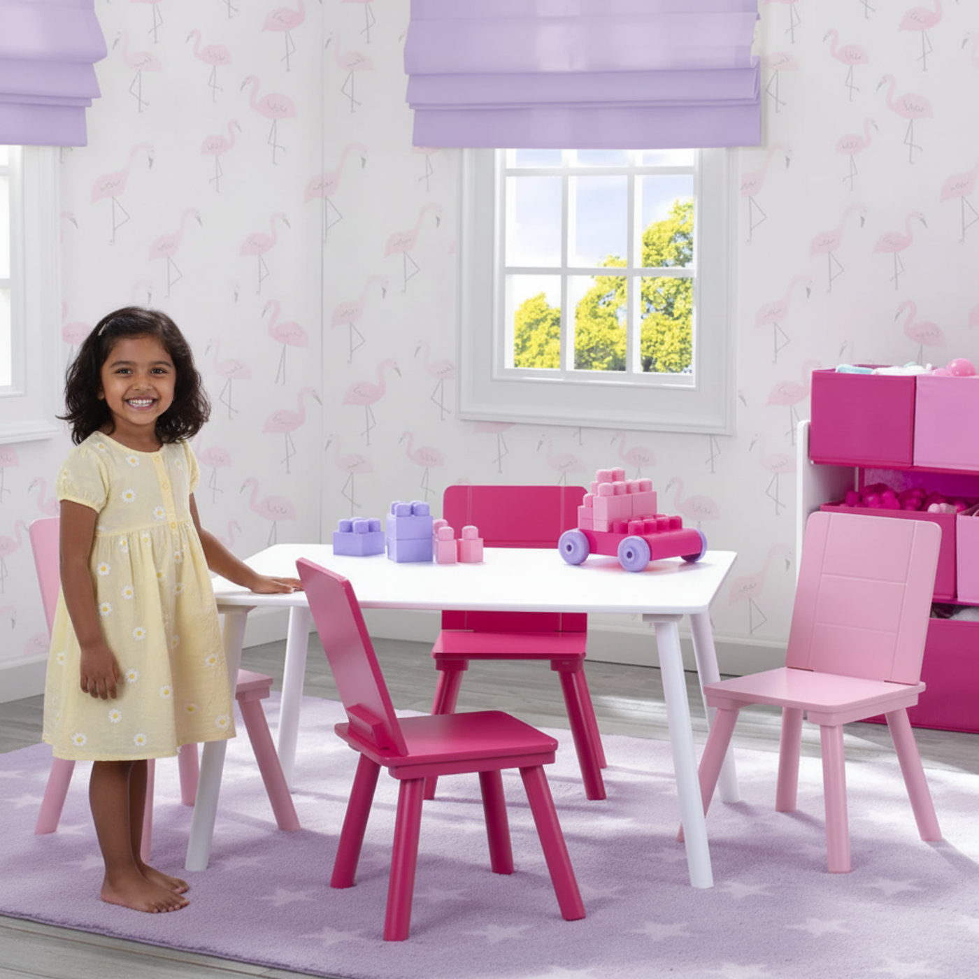 Playtime Children Table & 4 Chair Set (White & Pink)
