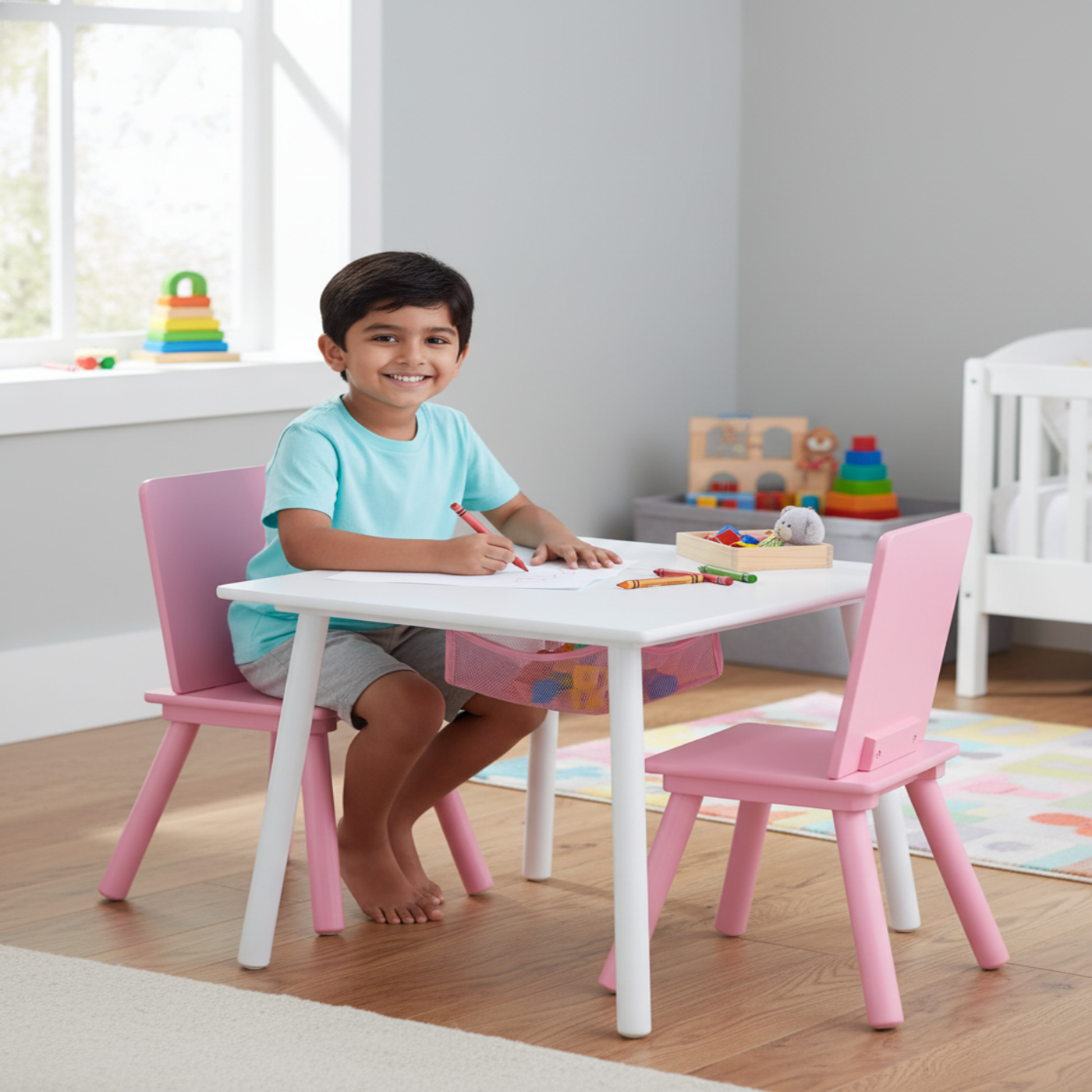 Delta Children Kids Table and Chair Set with Storage (2 Chairs Included) - White / Pink