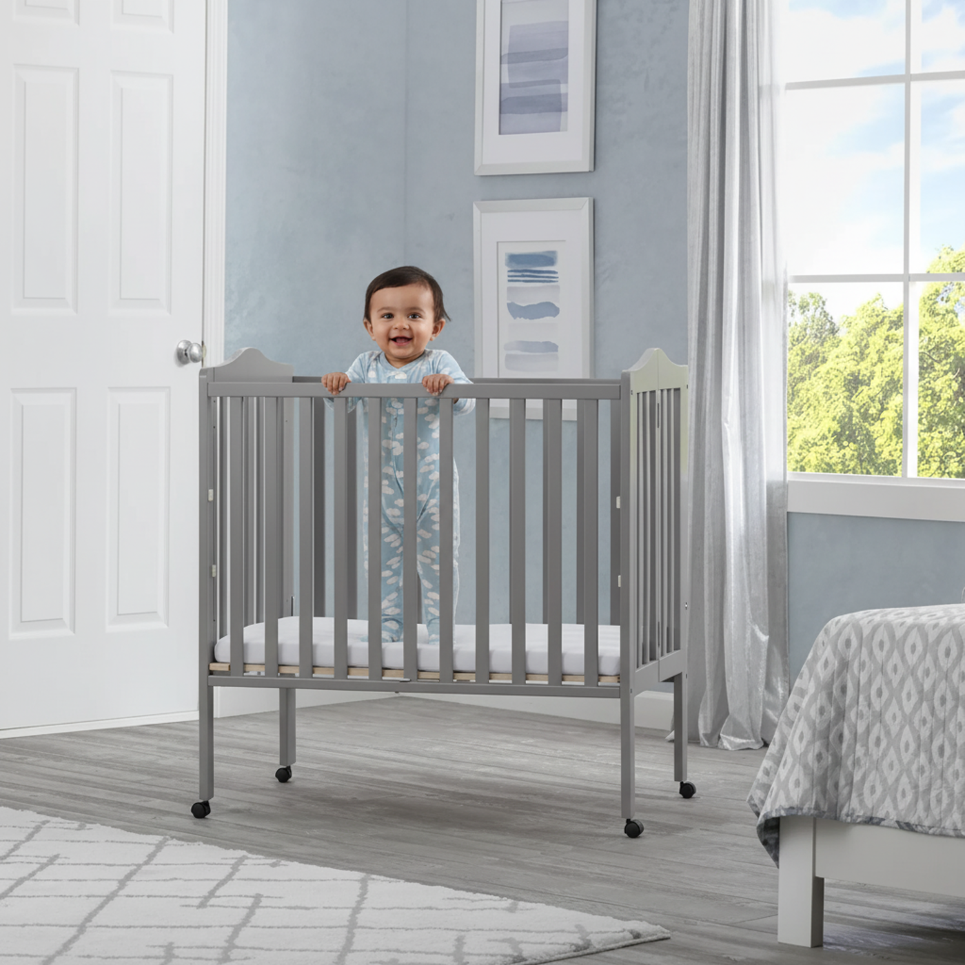 Delta Children Portable Folding Crib With Mattress, Grey