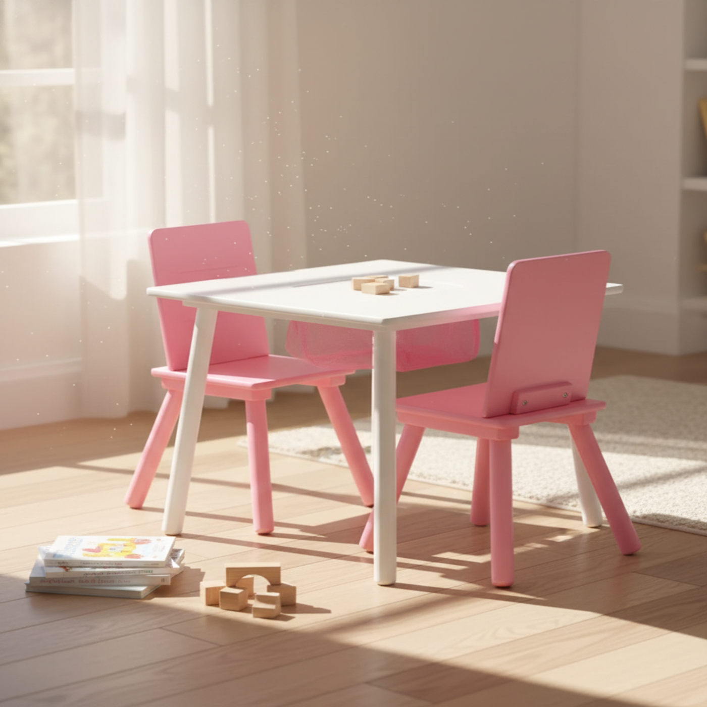 Delta Children Kids Table and Chair Set with Storage (2 Chairs Included) - White / Pink