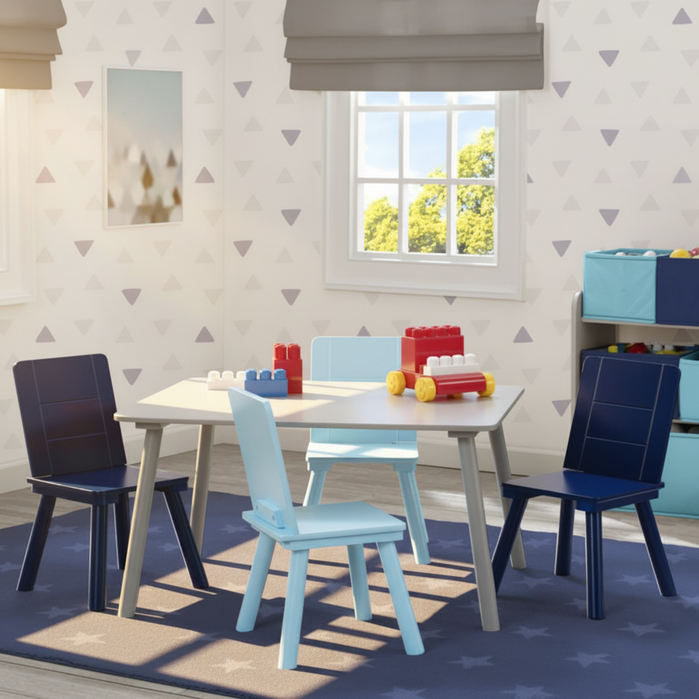 Playtime Children Table & 4 Chair Set (Grey & Blue)