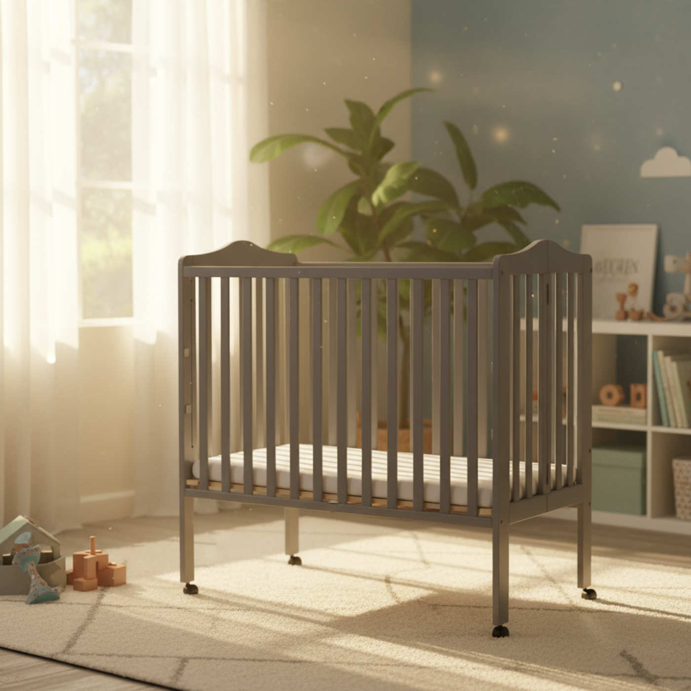 Delta Children Portable Folding Crib With Mattress, Grey