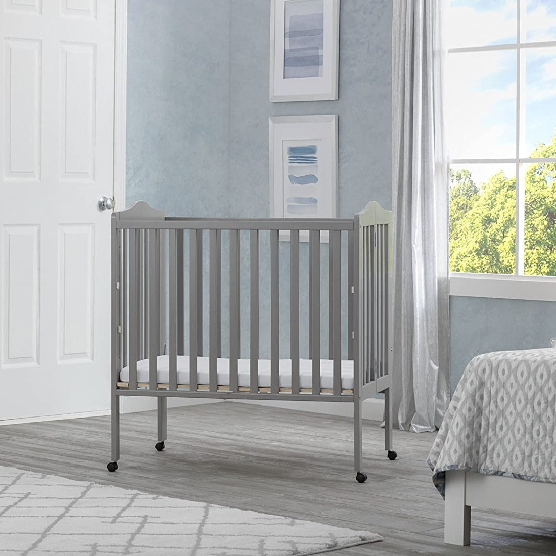 Delta Children Portable Folding Crib With Mattress, Grey