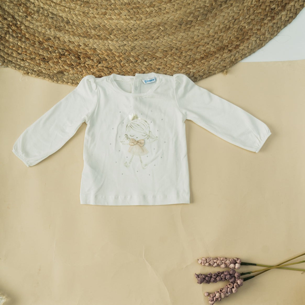 Baby Girls Printed White Long Sleeve Top