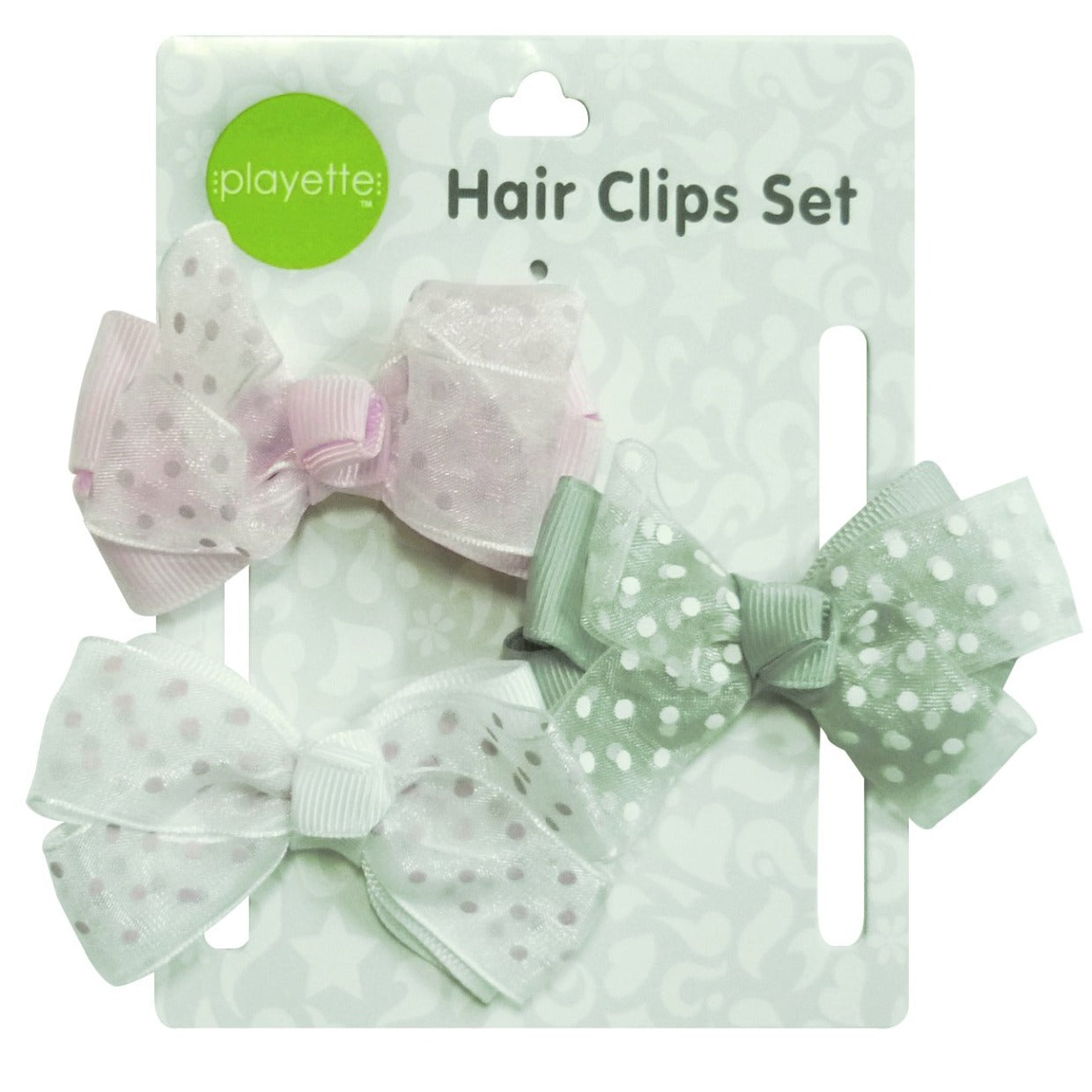 Playette Girl's Ribbon Bow Hair Clips - Pack Of 3
