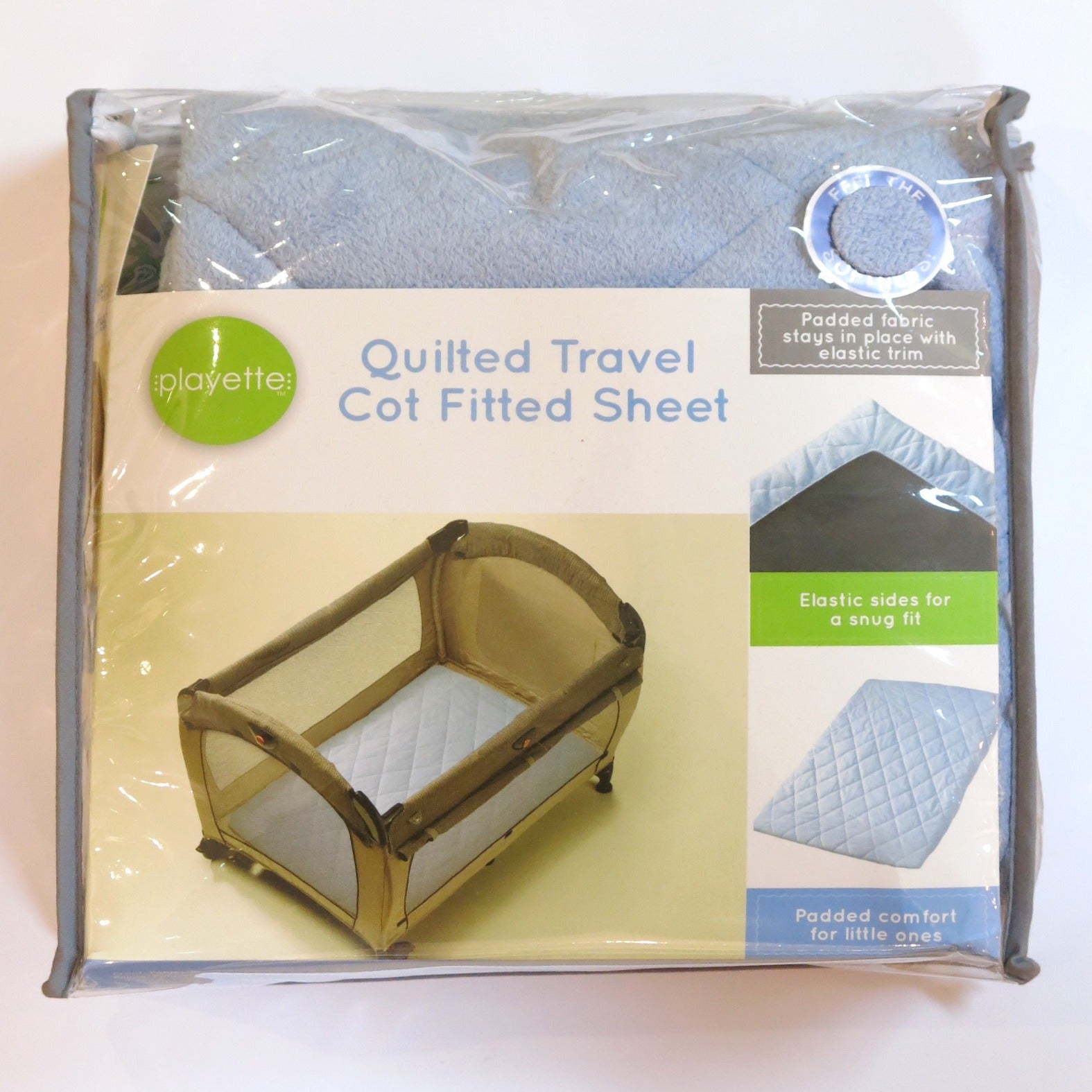 Playette Blue Quilted Travel Cot Fitted & Padded Sheet