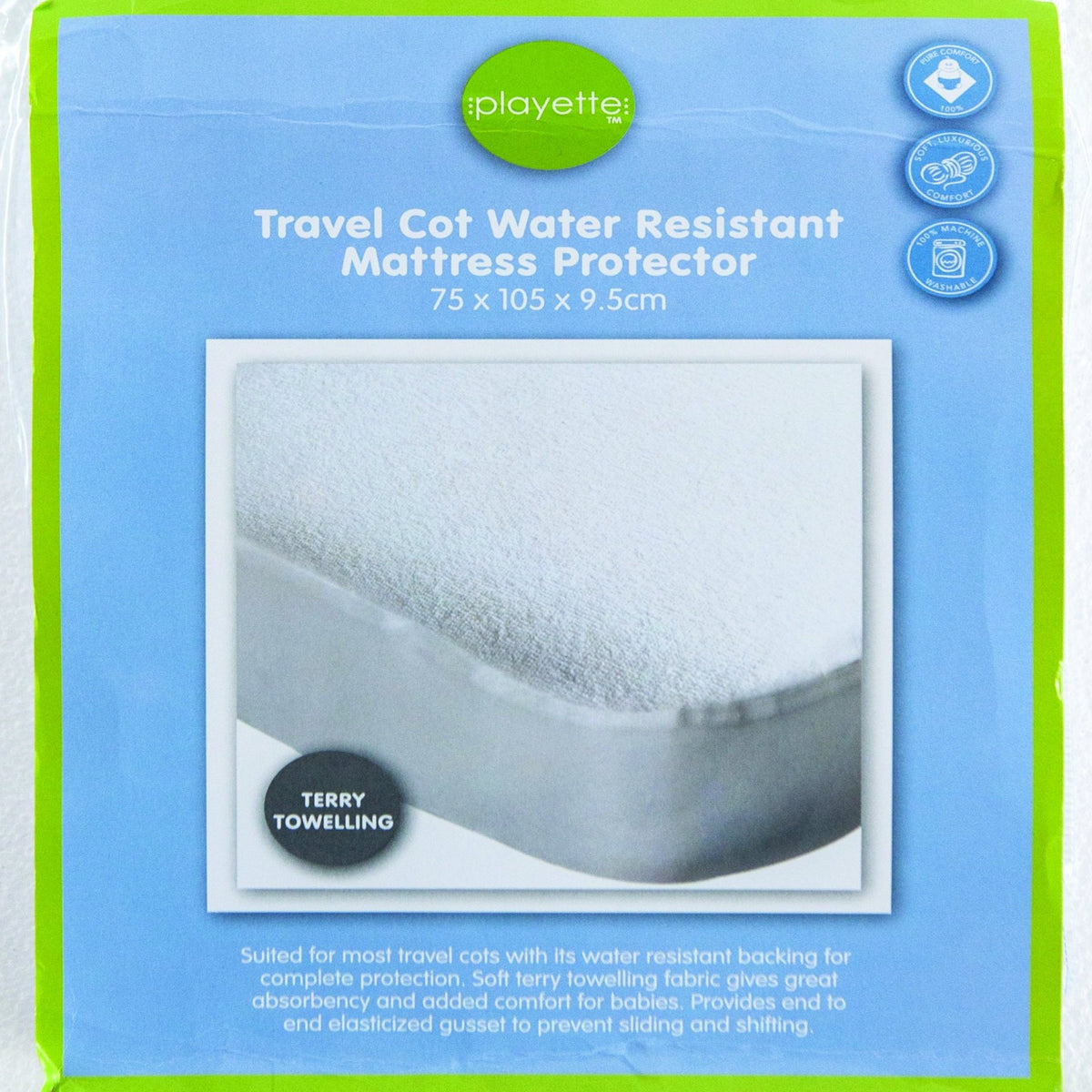 Playette Embossed Water Resistant Travel Cot Mattress Protector Cot