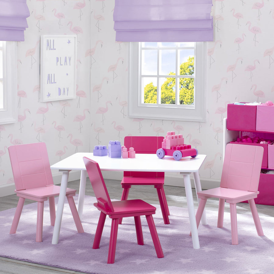 Delta Children White & Pink Table & 4 Chair Set