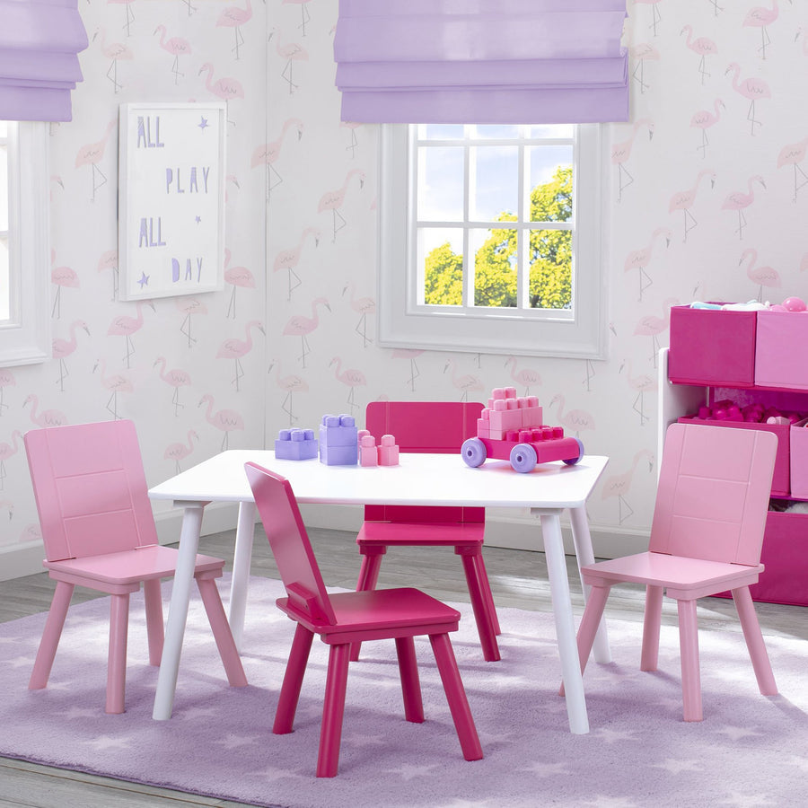Playtime Children Table & 4 Chair Set (White & Pink)